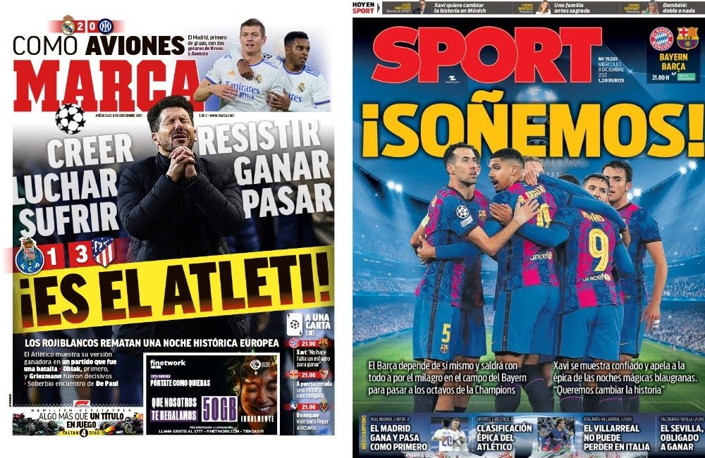 Capas da imprensa desportiva 10 de dezembro 2021.Marca/Sport