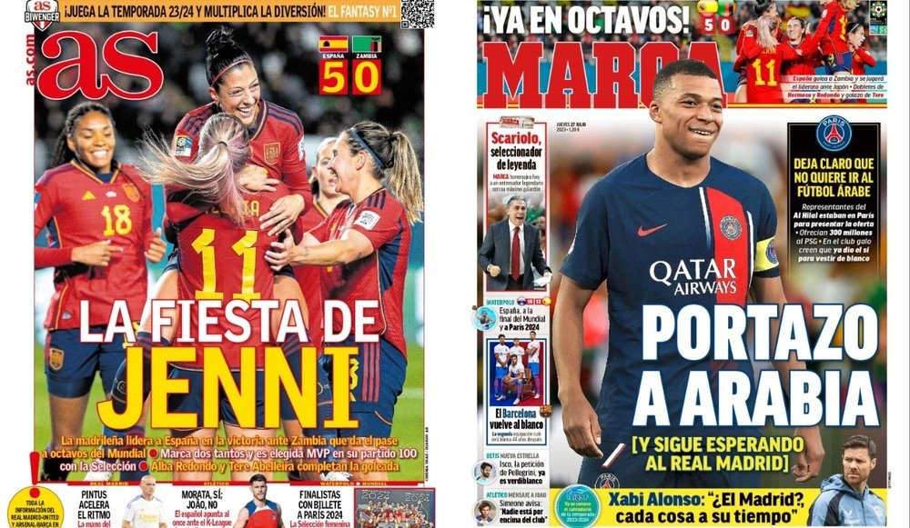 Portadas de la prensa deportiva del 27-07-23. AS/Marca