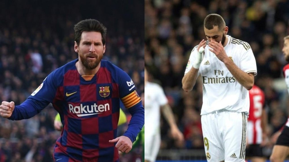 Leo Messi e Karim Benzema foram os dois maiores goleadores do Campeonato Espanhol. Montaje/AFP/EFE