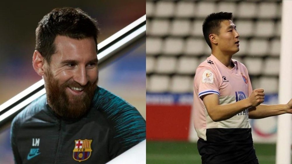 El encuentro que Messi y Wu Lei tuvieron en 2008. Montaje/EFE