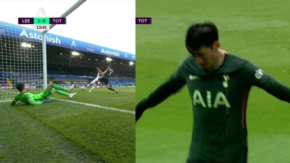 Reguilon's error made it 1-0, but Son levelled the scores. Screenshot/DAZN