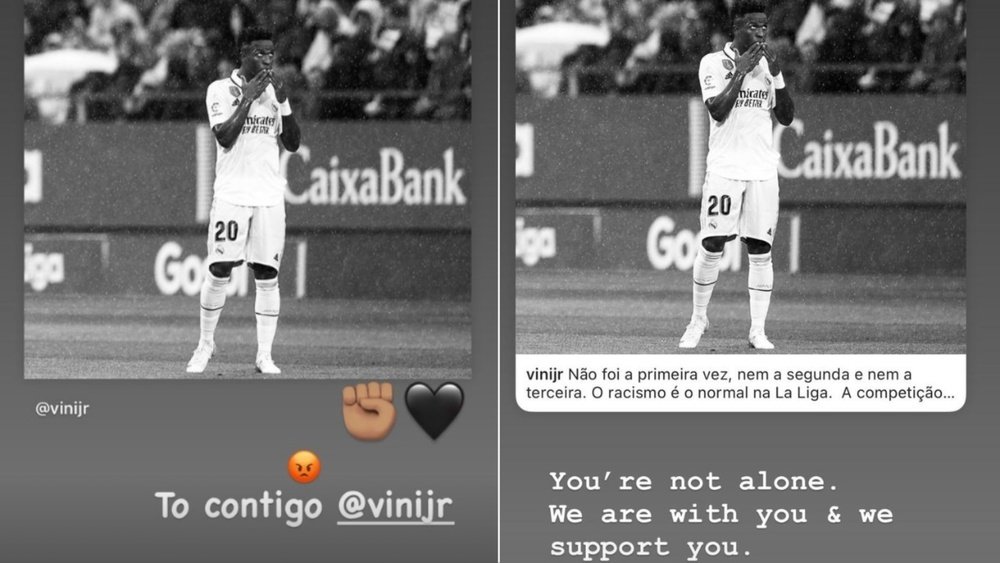 Football stars are supporting Vinicius. Screenshot/neymarjr/k.mbappe