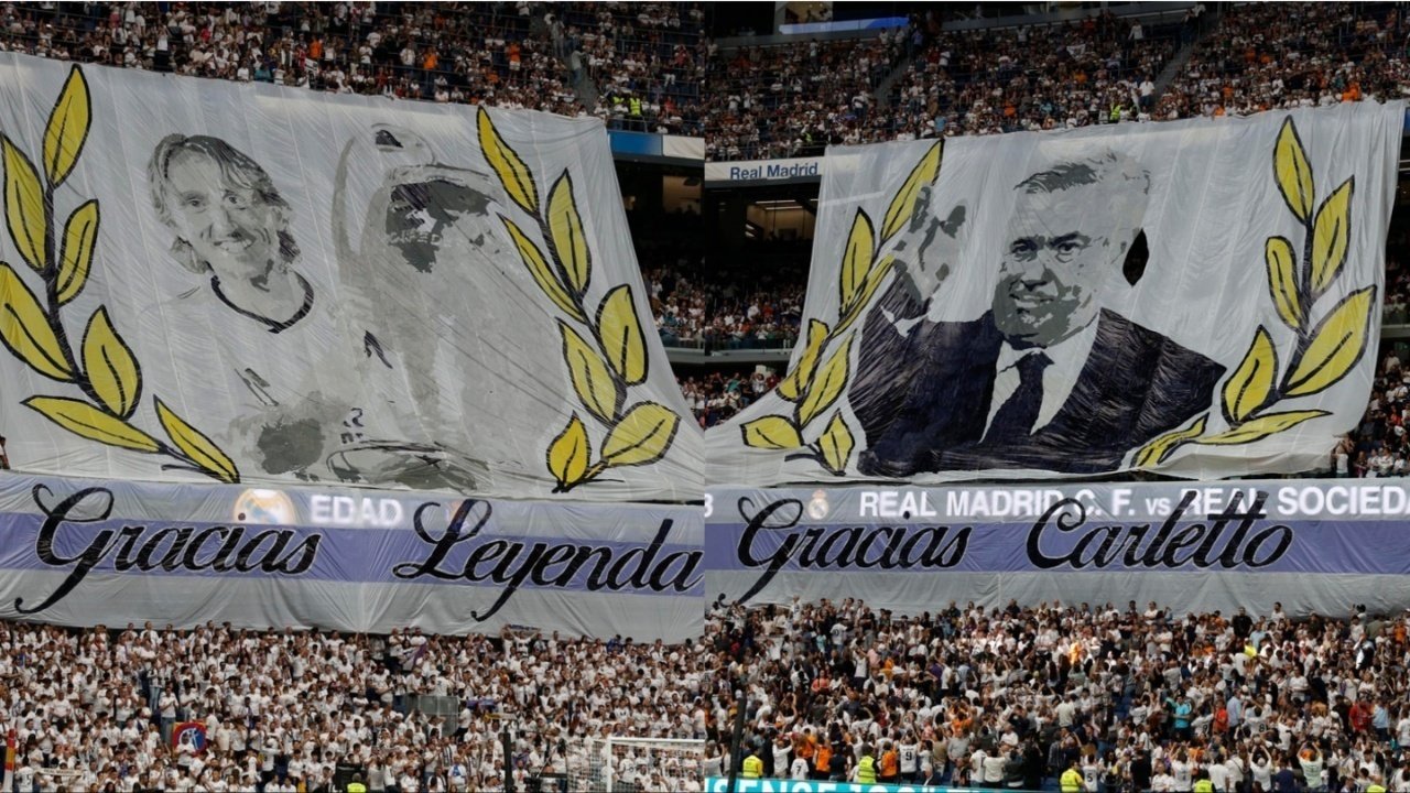 Ancelotti and Modric receive emotional Bernabeu tribute
