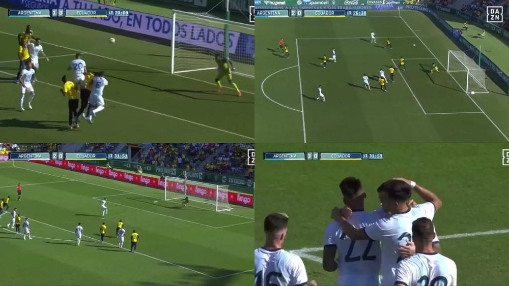 Argentina scored three quickfire goals against Ecuador in Elche. Capturas/DAZN