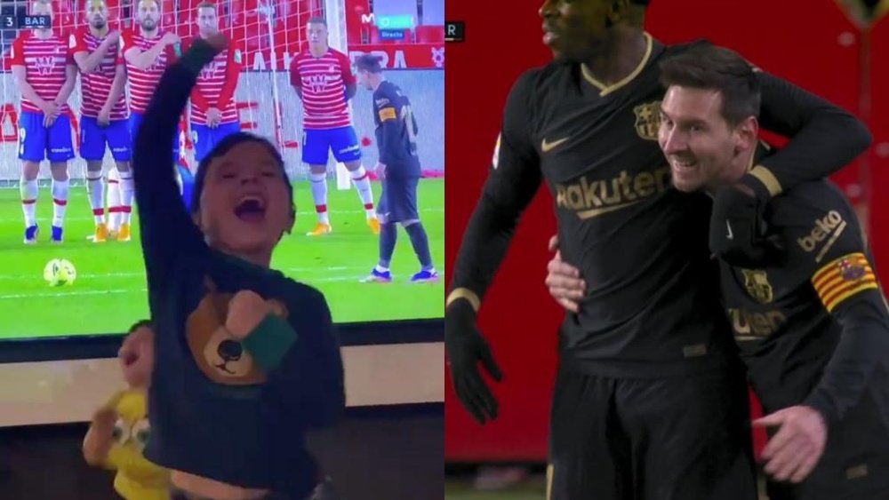Mateo Messi was very happy. Screenshots/Instagram/antonelaroccuzzo/MovistarLaLiga