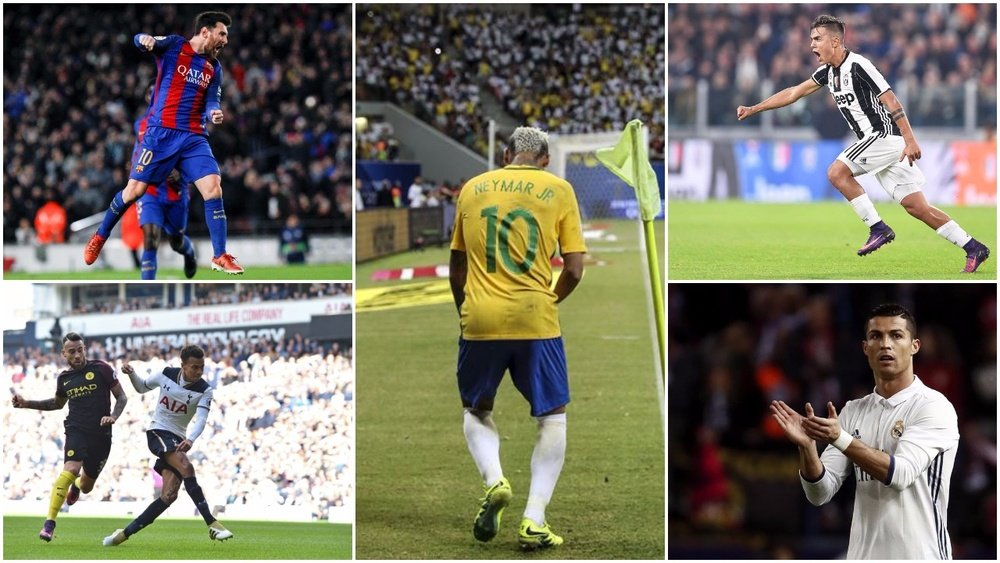 Collage de Neymar, Cristiano, Messi, Dele Alli et Dybala. BeSoccer
