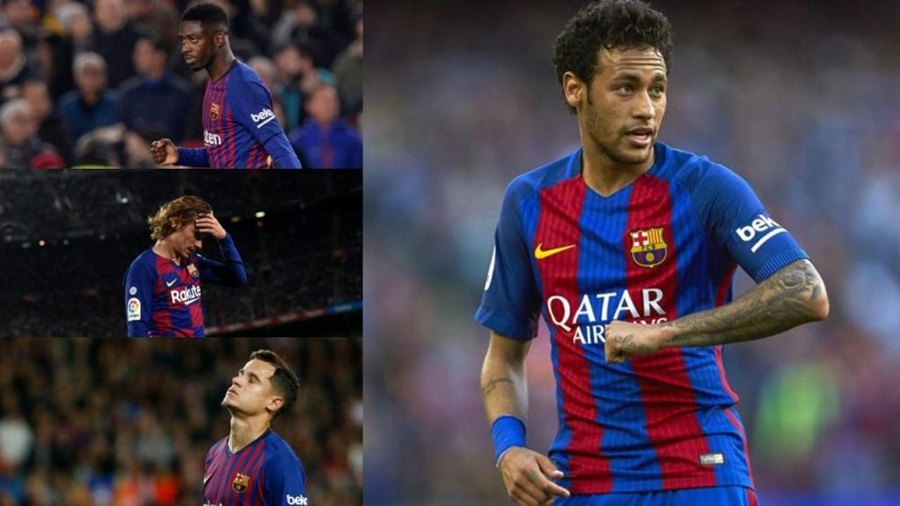 Griezmann, Coutinho et Dembélé sont très loin du meilleur Neymar. EFE/AFP