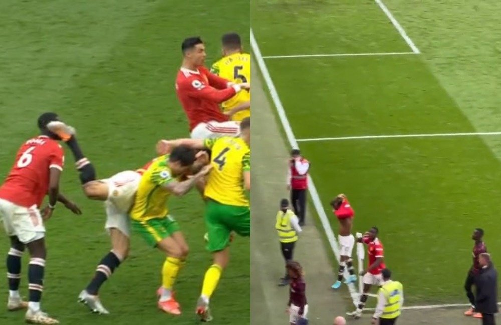 No fue el día de Pogba ante el Norwich. Captura/DAZN