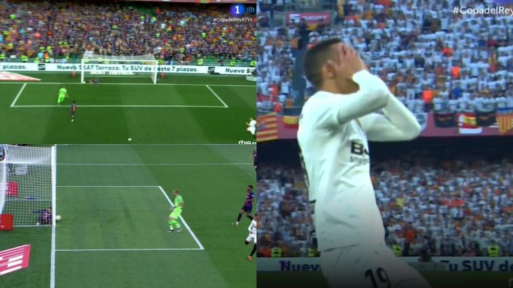 Pique made a brilliant stop to prevent Rodrigo scoring. Captura/TVE