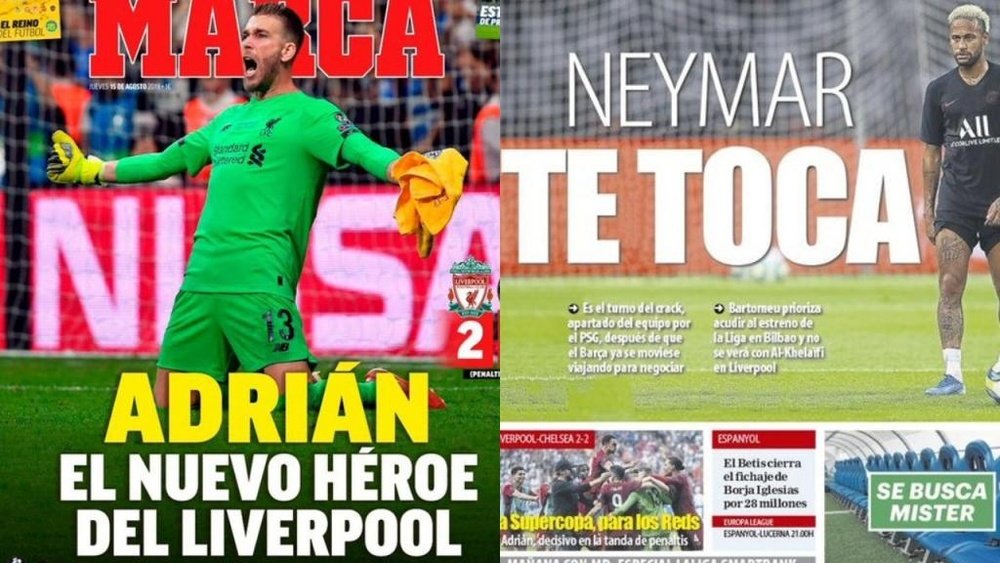 La Une des journaux sportifs en Espagne du 15 août 2019. Marca/MD