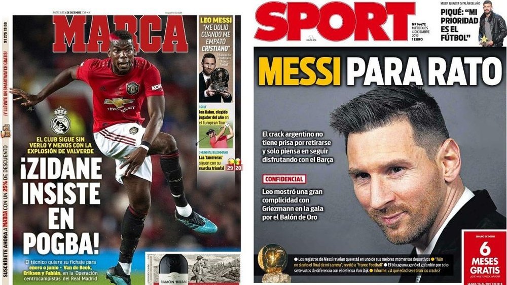 Montagem de capas de Marca e Sport 04-12-19. Montagem/Marca/Sport