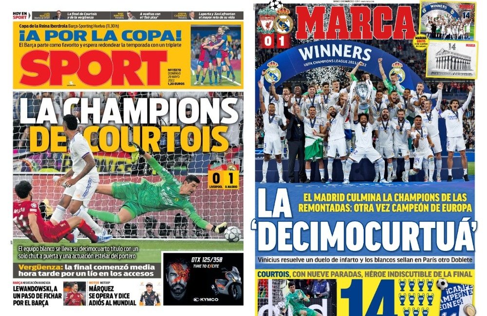 Montaje de portadas del diario Sport/Marca del 29-05-2022. Sport/Marca