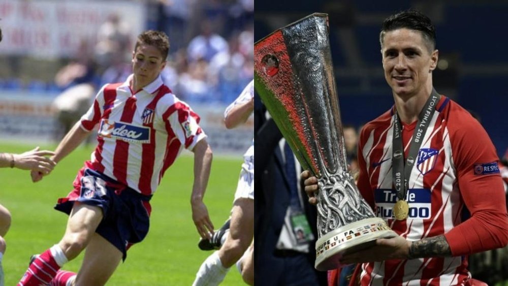 Montaje de Torres cuando debutó en el Atlético y cuando se proclamó campeón de la Europa League. BeS