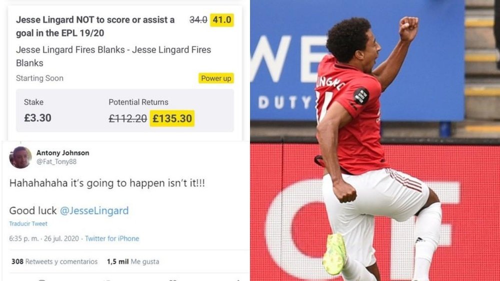 Lingard scored and ruined a bet. Montage/Twitter/AFP
