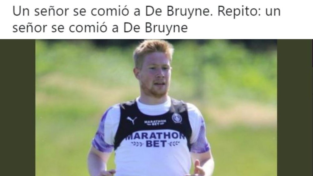 De Bruyne in sovrappeso dopo la quarantena. Twitter/Joanferdez