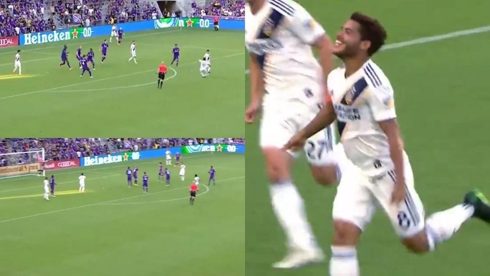 Más ajustado, imposible: gran gol de Dos Santos pegado al palo. Capturas/MLS