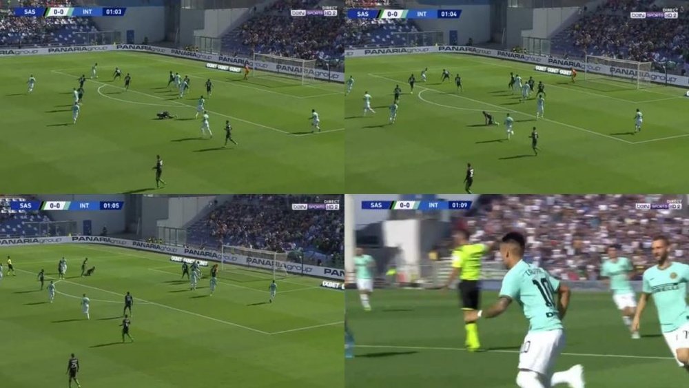 Lautaro gol contro il Sassuolo. Capturas/BeInSports