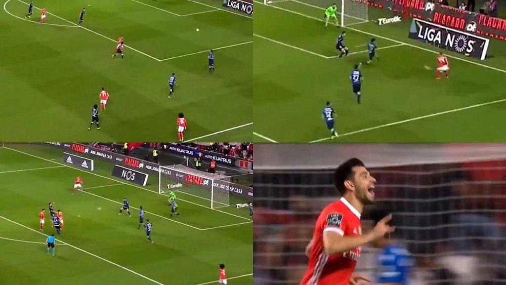 Benfica profite d'une passe rapide d'un ramasseur de balles pour marquer. Capture/BTV