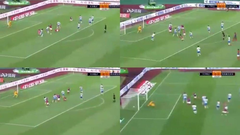 Zhou Junchen scored for Qingdao Huanghai. Screenshots/CCTV