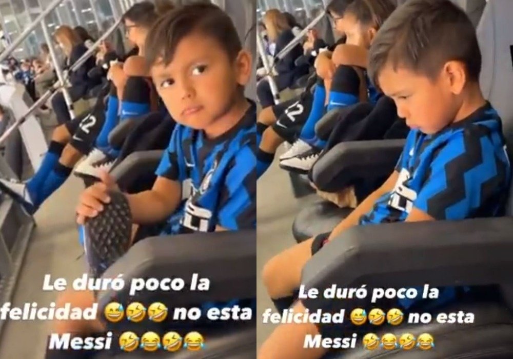 El hijo del Vidal quería ver a su padre con Messi. Captura/Twitter/gbernucci