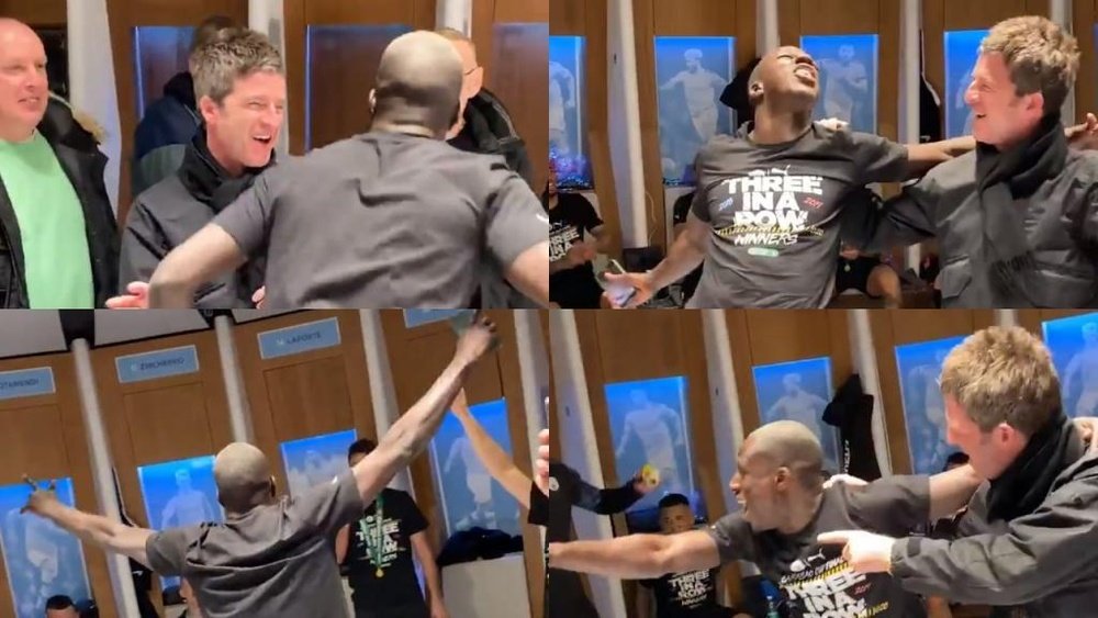 Mendy bailó junto a Noel Gallagher. Capturas/Twitter/ManCity