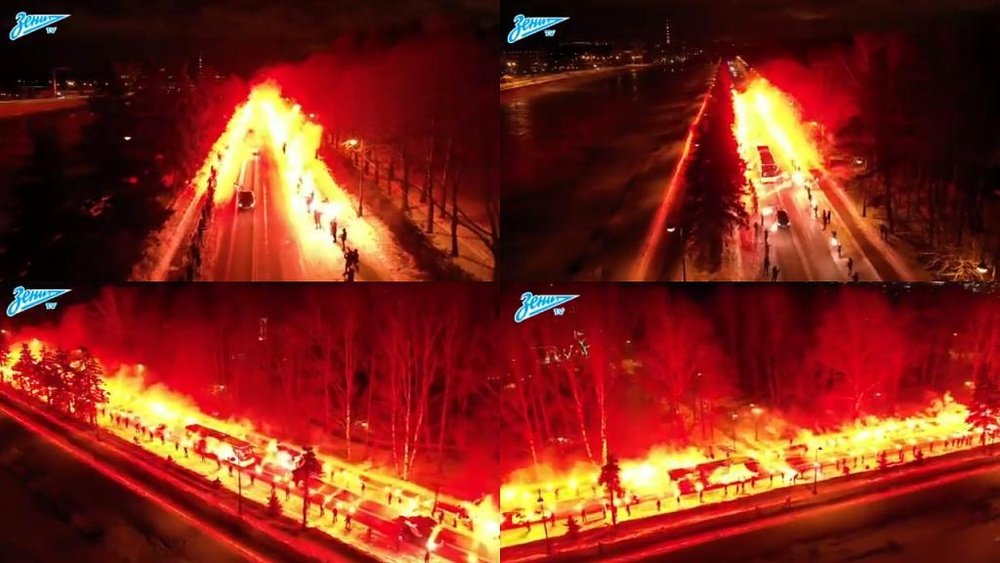Fuego por todas partes: ¡recibimiento espectacular de la afición del Zenit! Captura/Zenit
