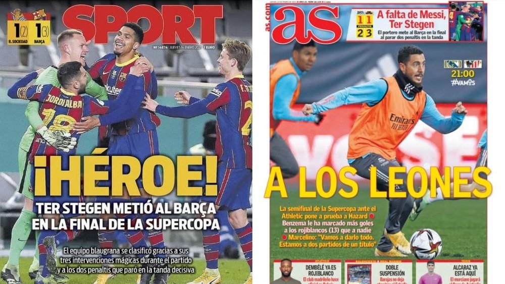 Portadas de la prensa deportiva del 14-01-21. Montaje/Sport/AS