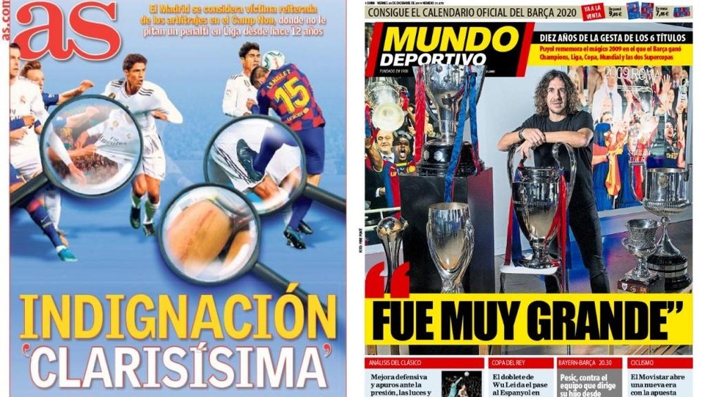 Les Unes des journaux sportifs en Espagne du 20 décembre 2019. AS/MD