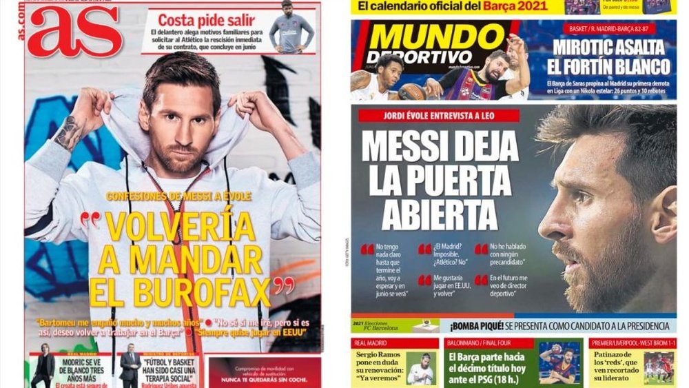 Messi fait la Une des journaux espagnols après son interview. AS/MD