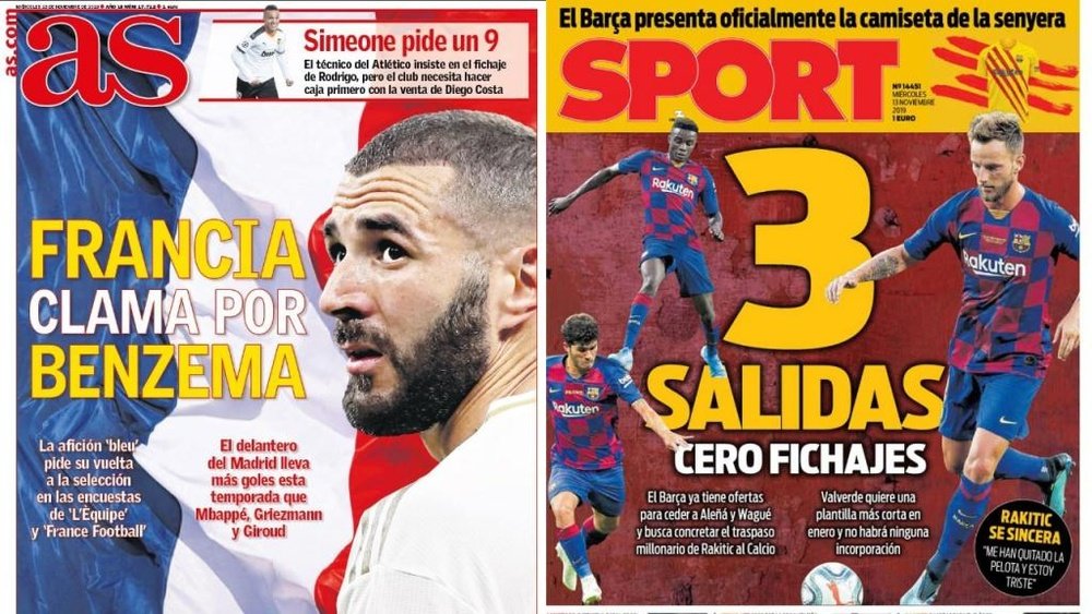 La Une des journaux sportifs en Espagne du 13 novembre 2019. AS/Sport