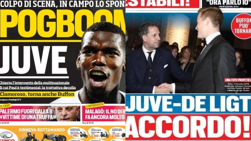 'Bombazos' de verano: en Italia ya ven a Pogba y De Ligt en la Juve. Corriere dello Sport/Tuttosport