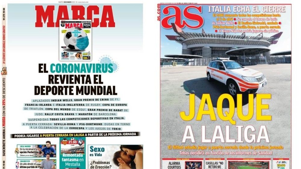 Capas dos jornais espanhóis Marca e AS. AS/Marca