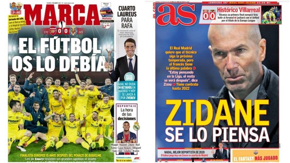 As capas da imprensa esportiva de 7 de maio de 2021. Montagem/Marca/AS