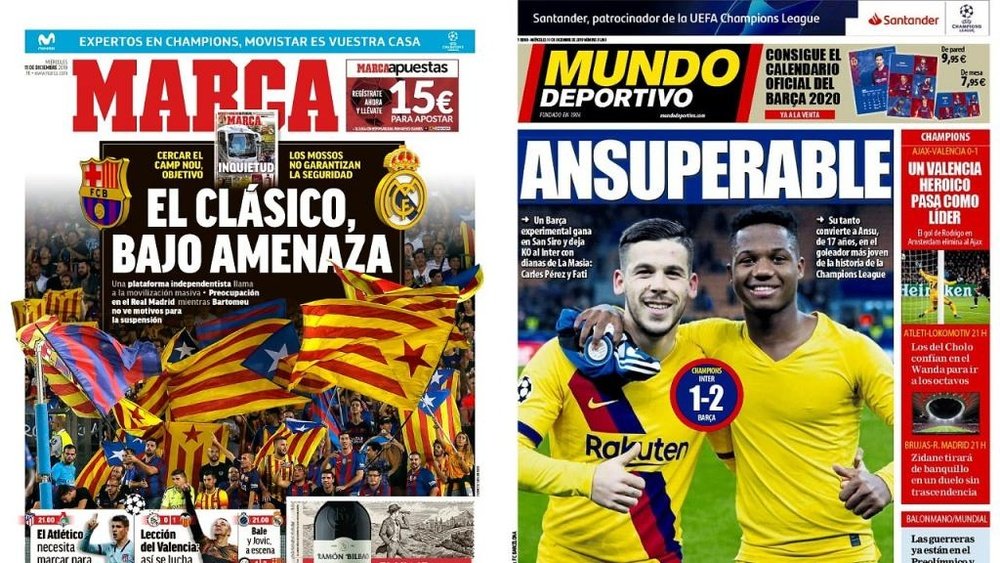 Estas son las portadas de la prensa de hoy. Montaje/Marca/Mundo Deportivo