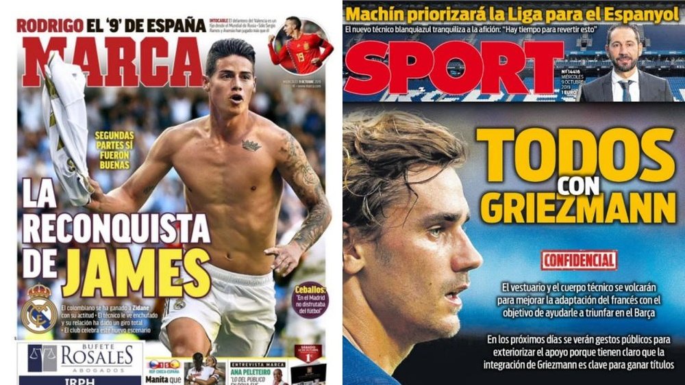 Les Unes de Marca et Sport du 09/10/2019. Marca/Sport
