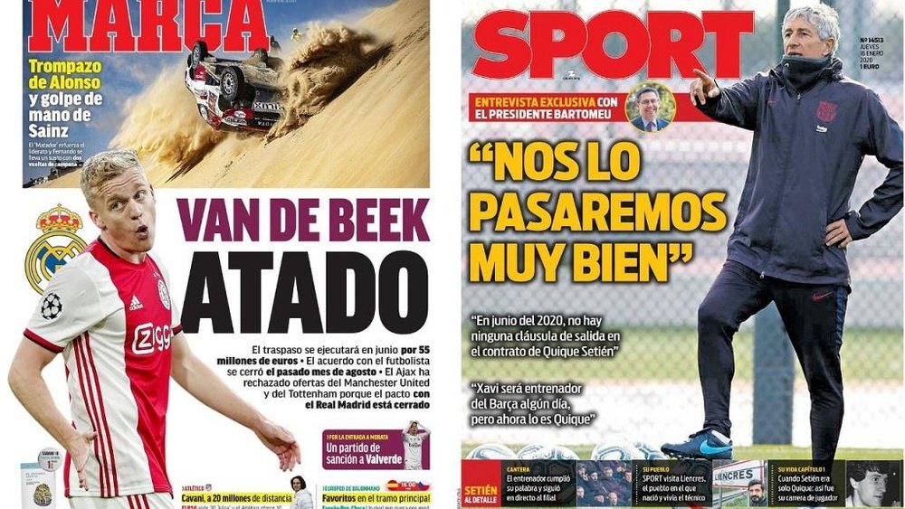 Les Unes des journaux sportifs en Espagne du 16/01/2020. Montage/Marca/Sport