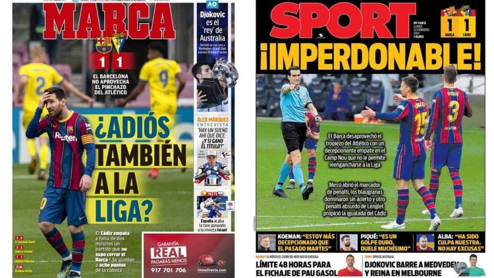 Les Unes des journaux sportifs d'Espagne du 22 février 2021. Marca/Sport