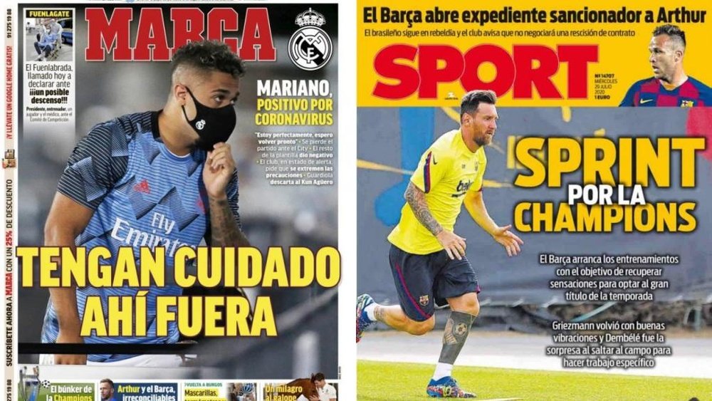 As capas da imprensa esportiva. Montaje/Marca/Sport