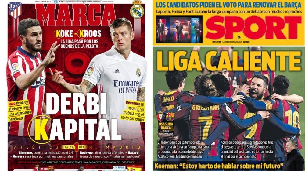 As capas da imprensa esportiva de 6 de março de 2021. Marca/Sport