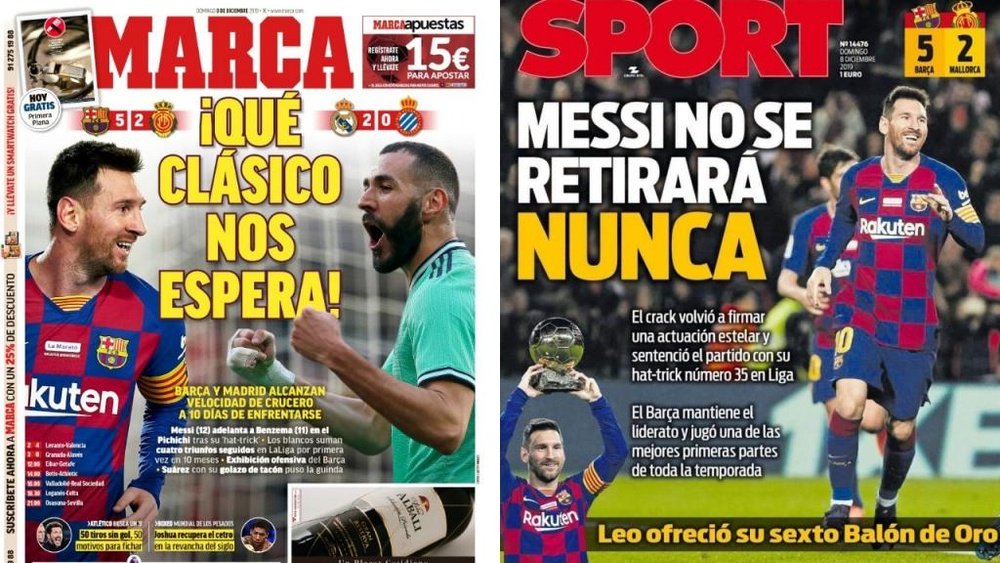 Les Unes des journaux sportifs en Espagne du 08/12/2019. Marca/Sport