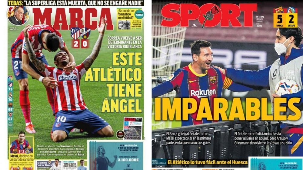 As capas da imprensa esportiva de 23 de abril de 2021. Montagem/Marca/Sport