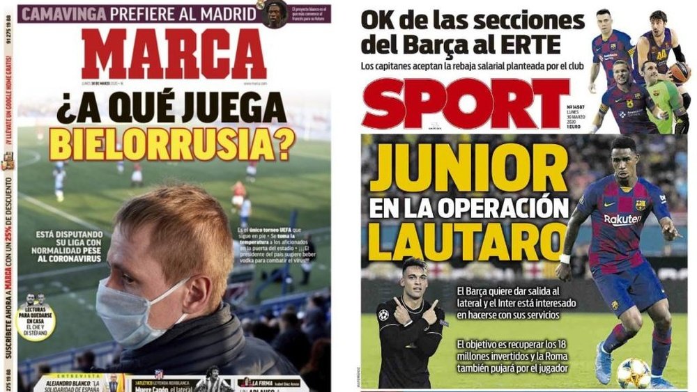 Capas das revistas Marca e Sport de 30-03-20. Marca/Sport