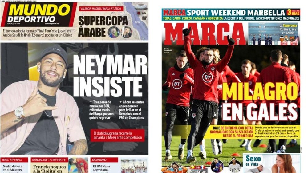 Les Unes des journaux sportifs en Espagne du 12 novembre 2019. MD/Marca