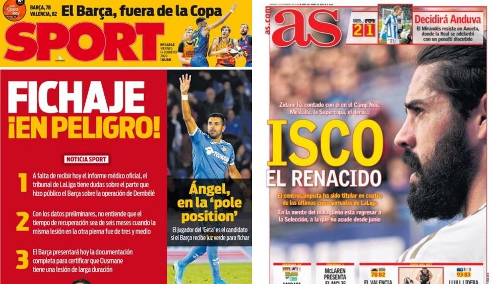 Les Unes des journaux sportifs en Espagne du 14 février 2020. Sport/AS