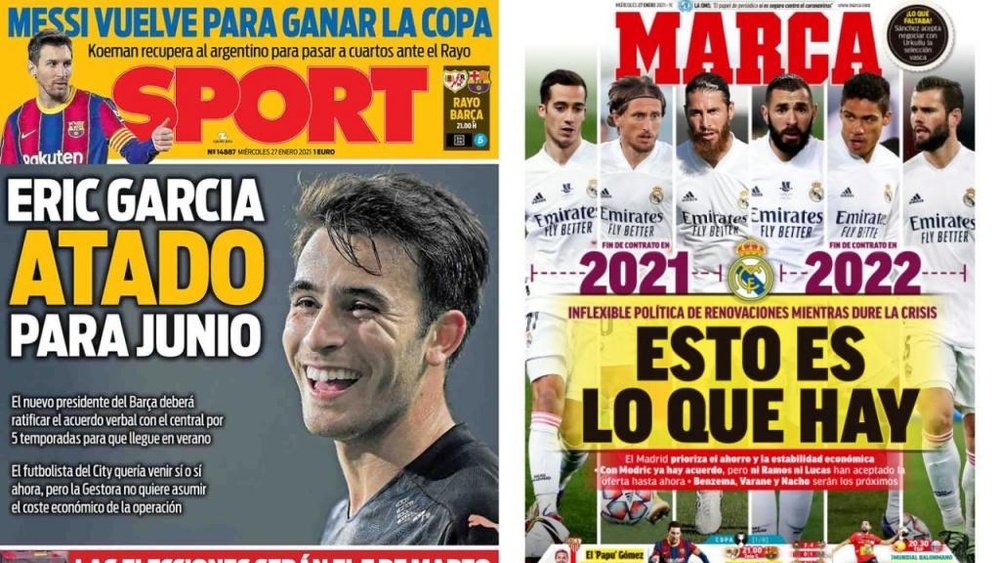 Capas dos jornais espanhóis Sport e Marca.