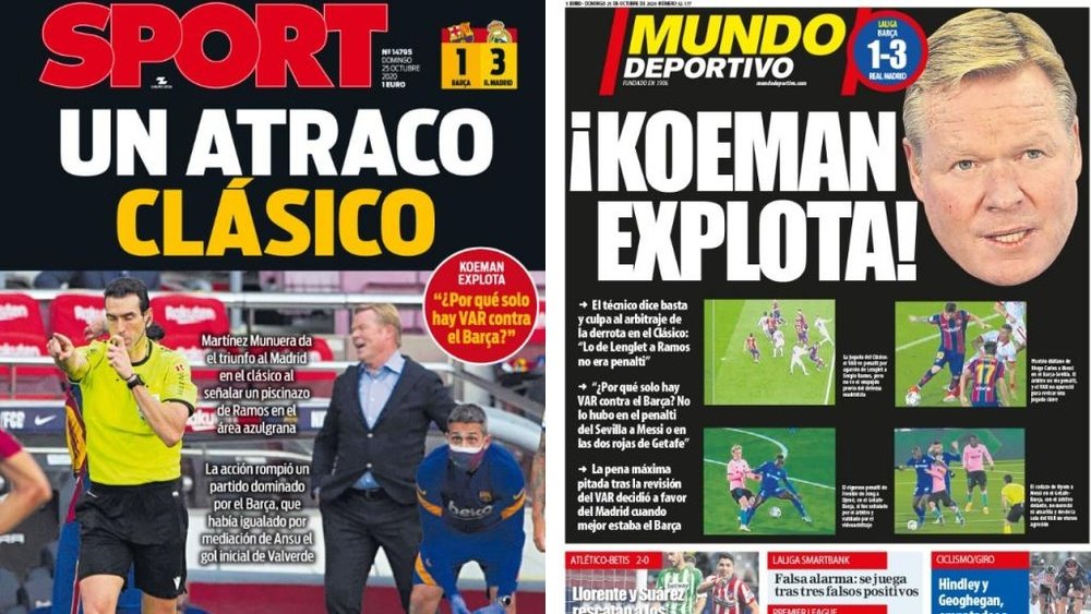 Les Unes des journaux sportifs en Espagne du 25 octobre 2020. Montage/Sport/MundoDeportivo