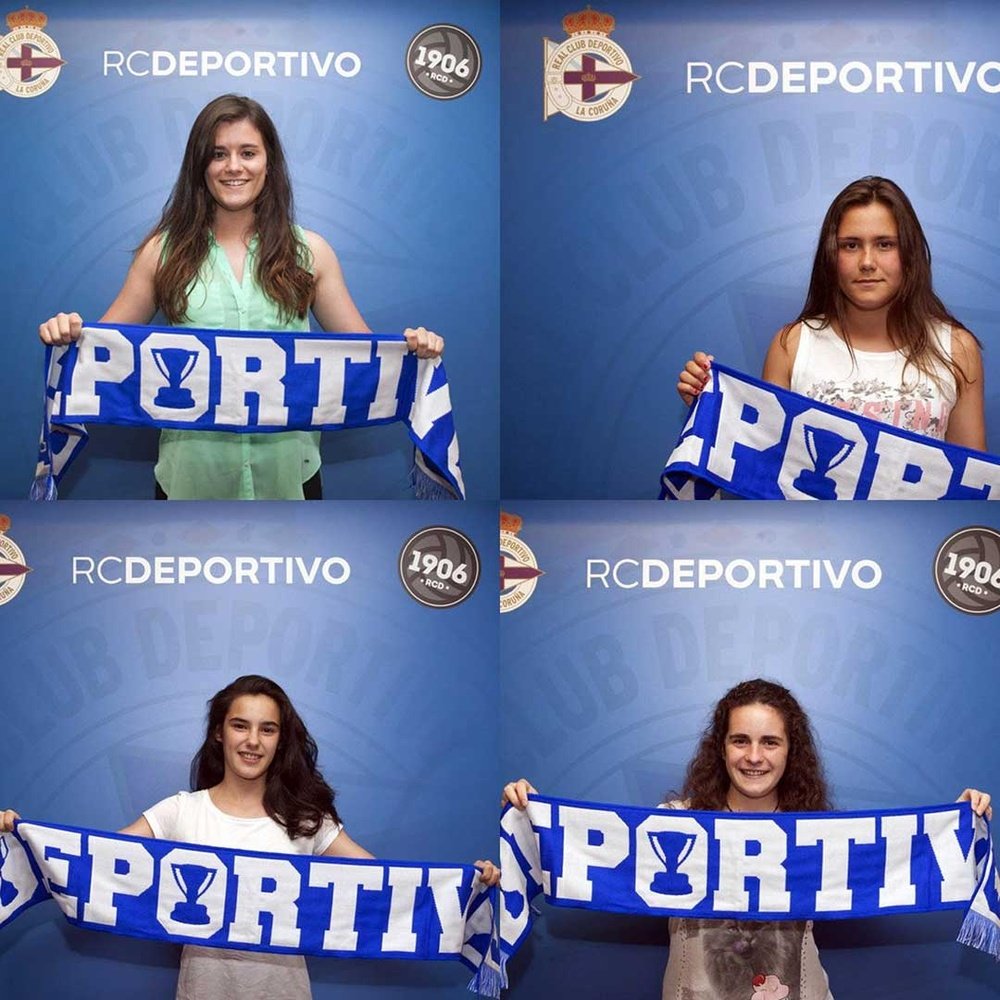 Montaje realizado por el Deportivo de La Coruña con las cuatro nuevas futbolistas de su equipo femenino. CanalDeportivo