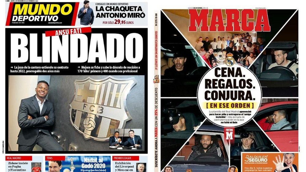 Capas do Mundo Deportivo e Marca 05-12-19. Montagem/MD/Marca