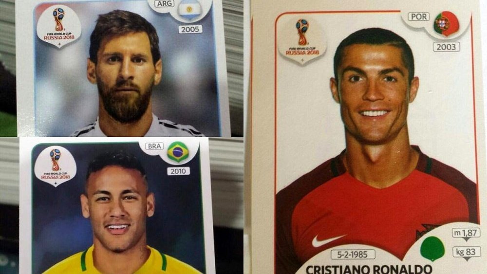 Así serán los cromos de Cristiano, Messi y Neymar del álbum del Mundial. Captura/PedroIvoAlmeida