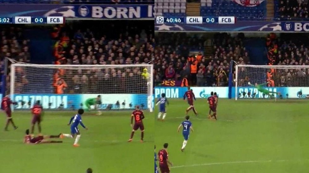 Willian twice went within inches of finding the net. Screenshot/antena3